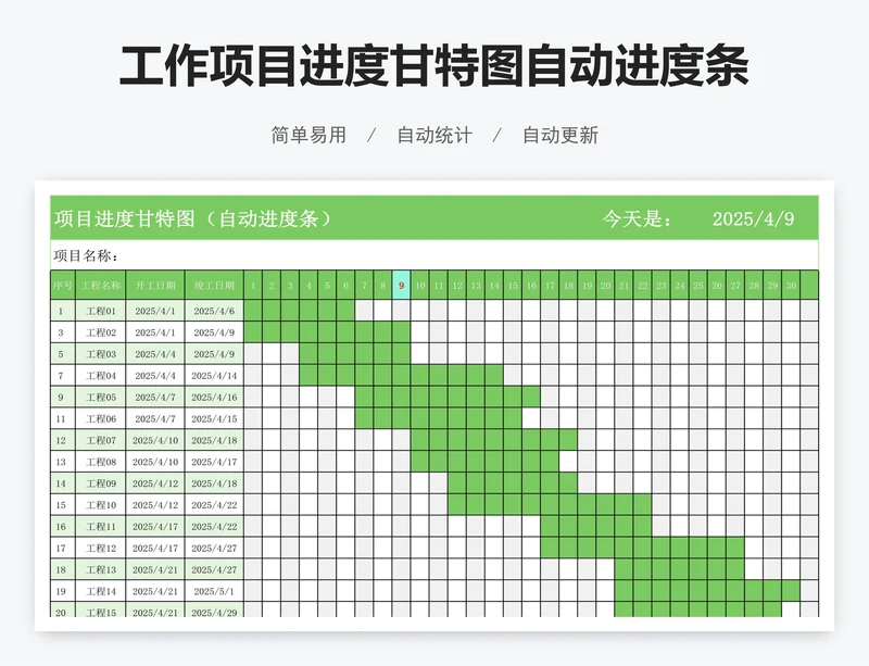 工作项目进度甘特图自动进度条excel表格
