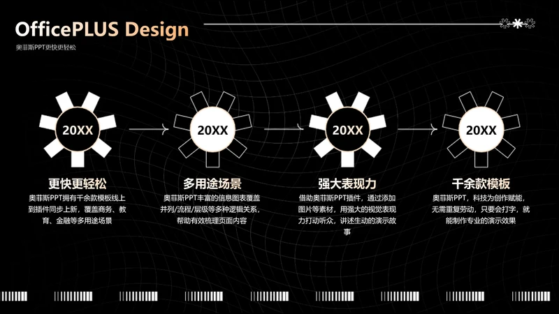 黑色创意递进关系4项PPT单页