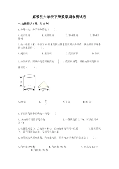 嘉禾县六年级下册数学期末测试卷精品含答案.docx