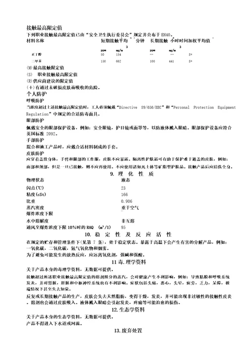 油漆MSDS化学品安全技术说明书