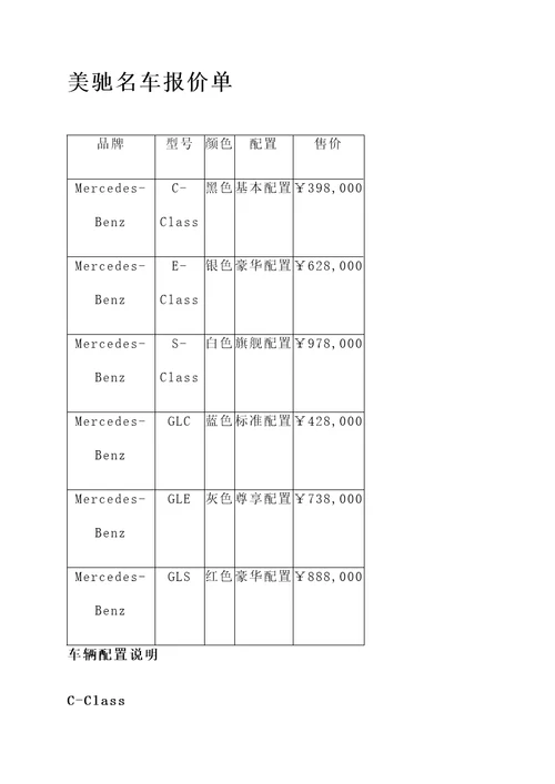 美驰名车报价单