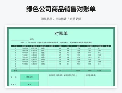 绿色公司商品销售对账单