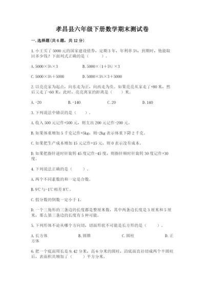 孝昌县六年级下册数学期末测试卷及精品答案.docx