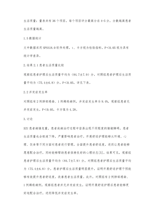 舒适护理在ICU护理中的应用效果分析钱兰香.docx