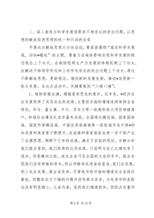 市委书记在市开展解放思想大讨论讲话.docx