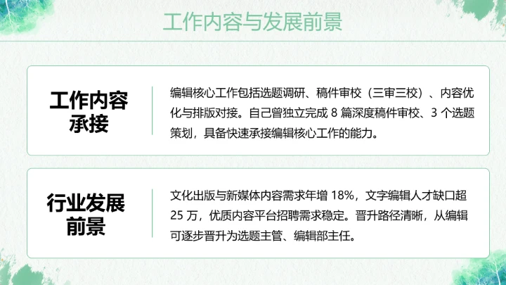 绿色汉语言文学专业大学生求职个人能力综合展示职业生涯规划PPT模版
