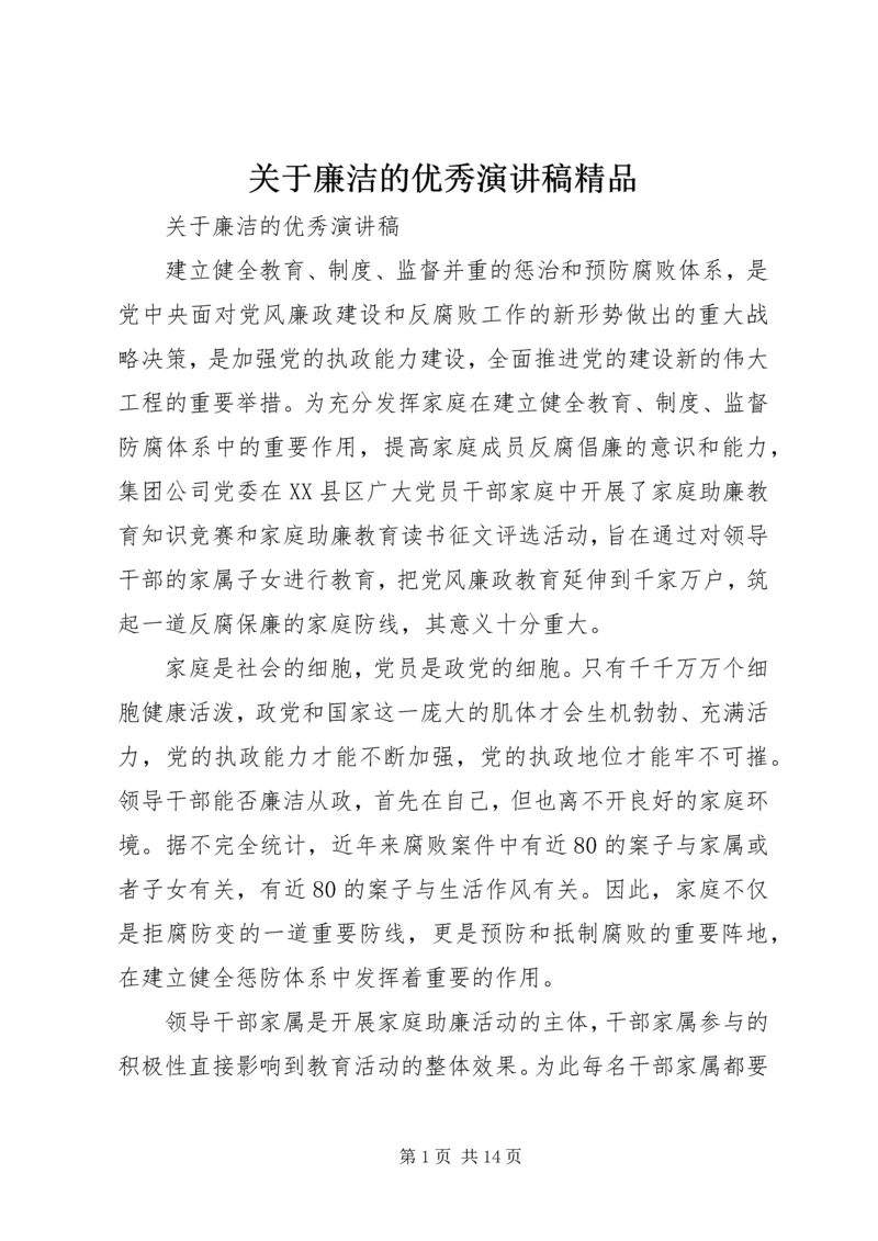 关于廉洁的优秀演讲稿精品.docx