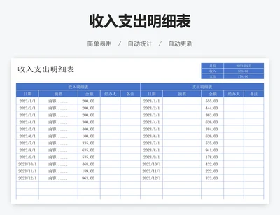 收入支出明细表