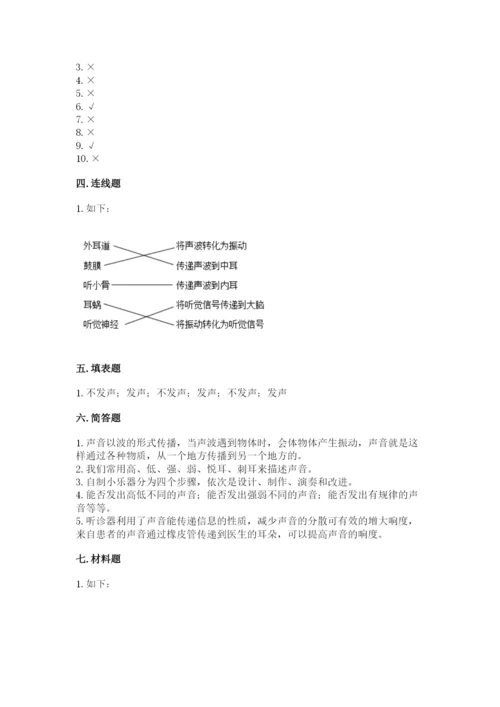教科版科学四年级上册第一单元《声音》测试卷及参考答案（黄金题型）.docx
