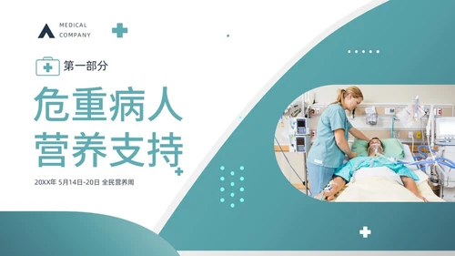 绿色商务风医疗健康危重患者营养支持和护理动态PPT全民营养周