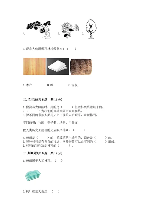 教科版科学二年级上册第二单元《材料》测试卷（典优）