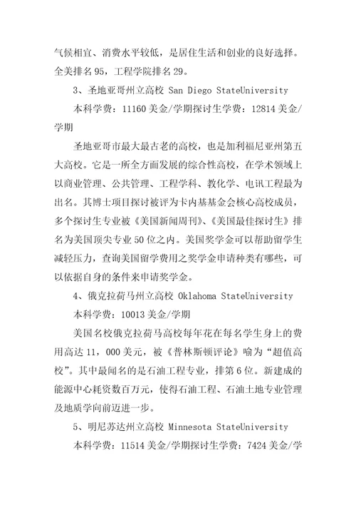 美国5所留学费用超低的大学