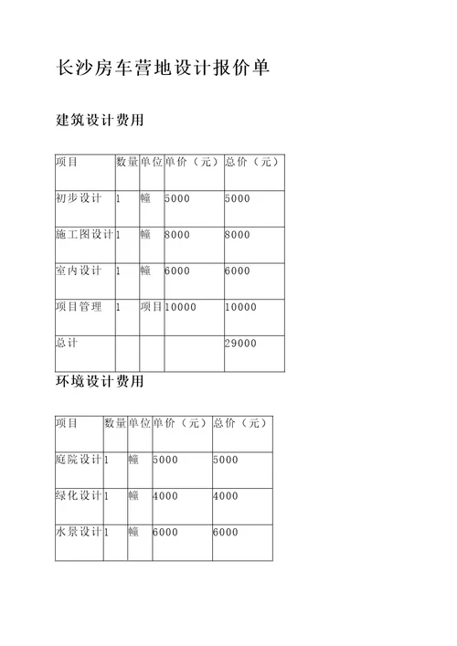 长沙房车营地设计报价单