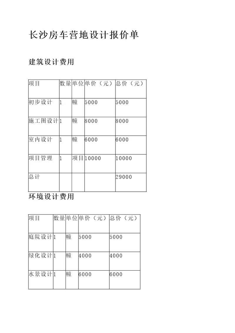 长沙房车营地设计报价单