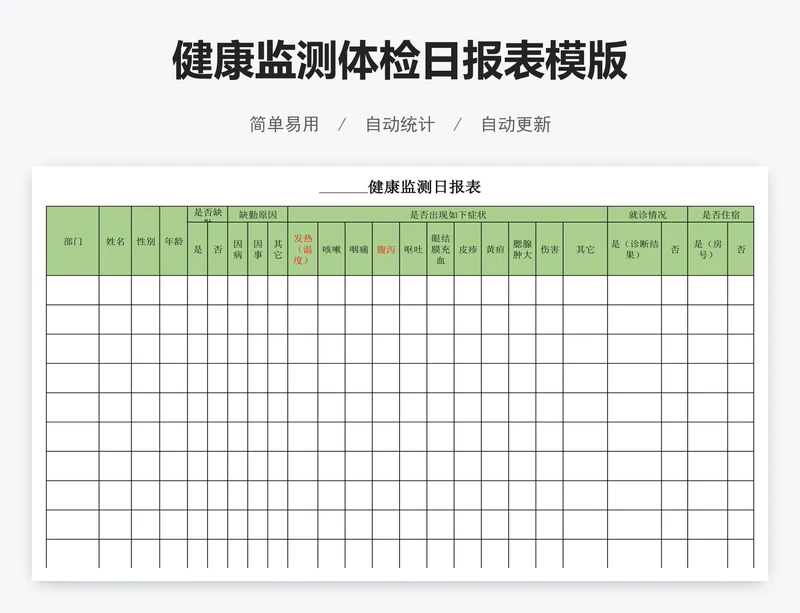 健康监测体检日报表模版