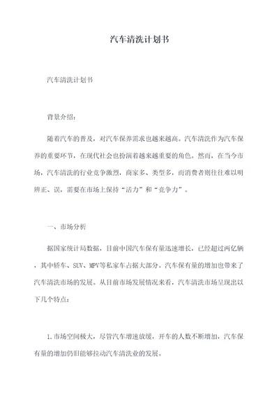 汽车清洗计划书