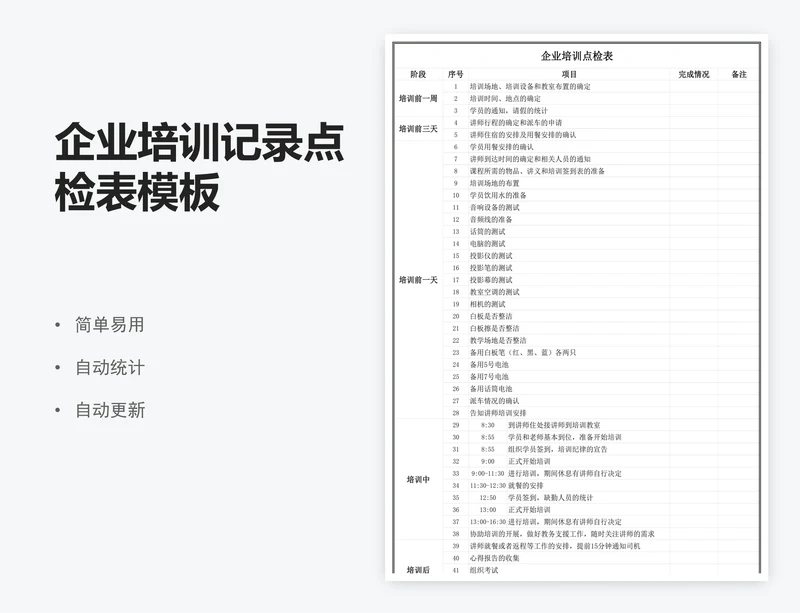 企业培训记录点检表模板