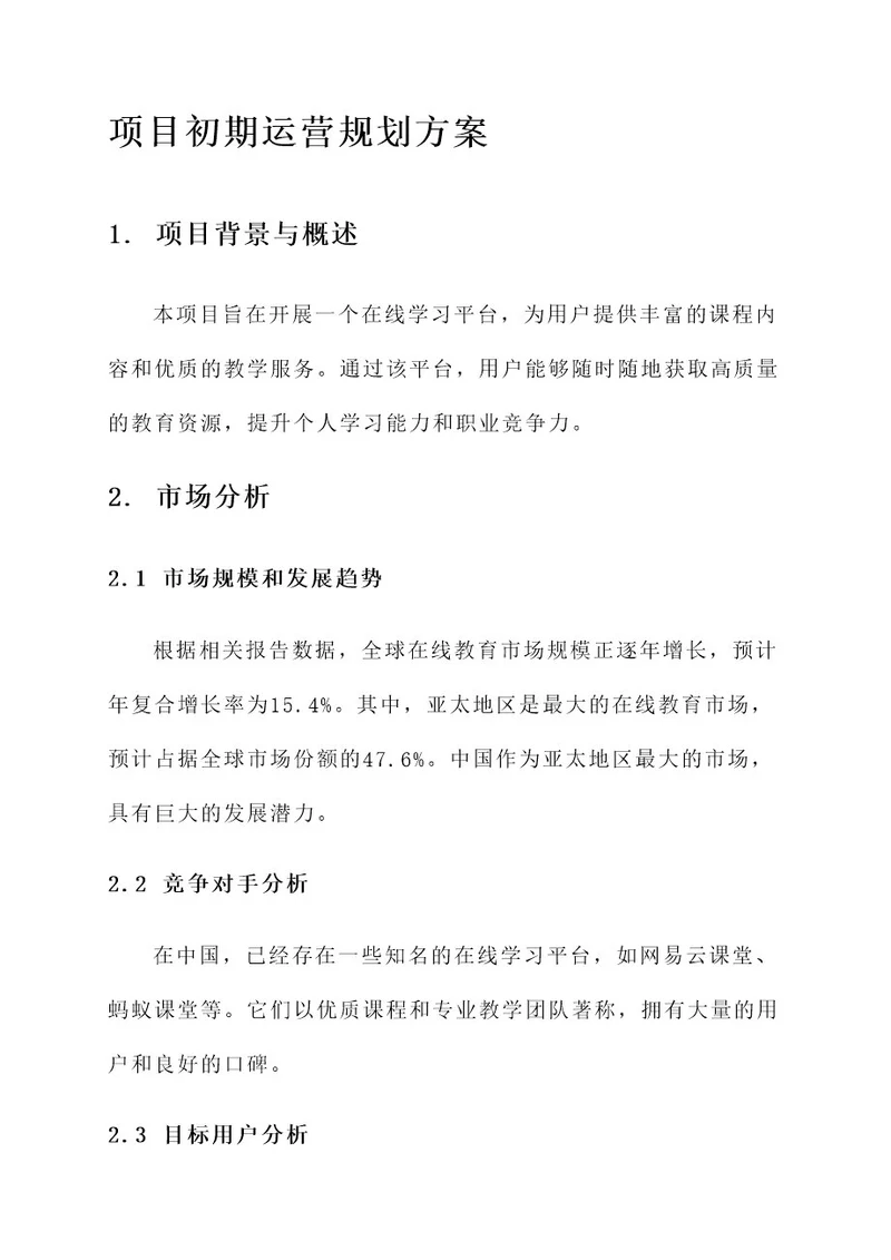 项目初期运营规划方案