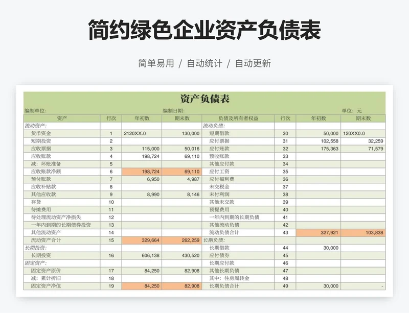 简约绿色企业资产负债表