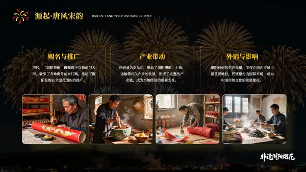 黄黑色系非遗浏阳烟花文化宣传PPT模板