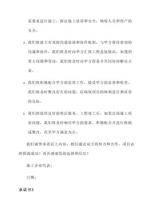 施工企业给甲方的承诺书