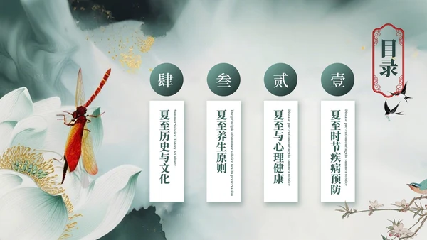 墨绿色中国风夏至节气PPT模板