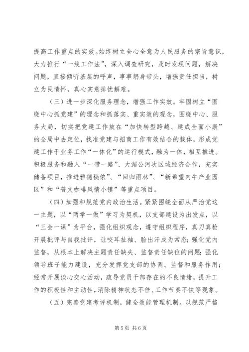 招商局党支部XX年“两学一做”专题民主生活会领导班子对照检查材料.docx