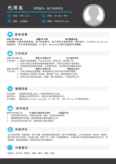 A4大气电子商务简历模板word个人求职简历介绍