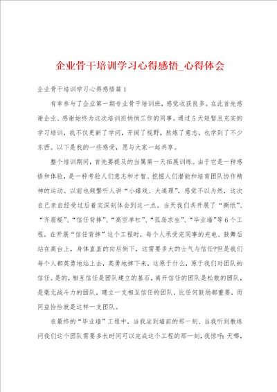 企业骨干培训学习心得感悟