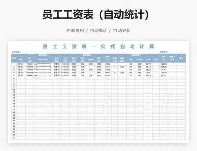 员工工资表（自动统计）