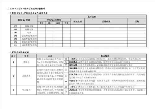 “EHS安全P序列任职资格等级标准   修改技能标准版1