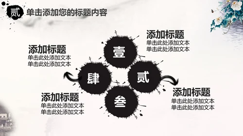 中国风水墨牡丹花动态PPT模板