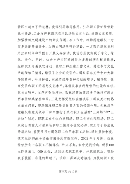 林业局党组织发挥作用情况汇报 (2).docx