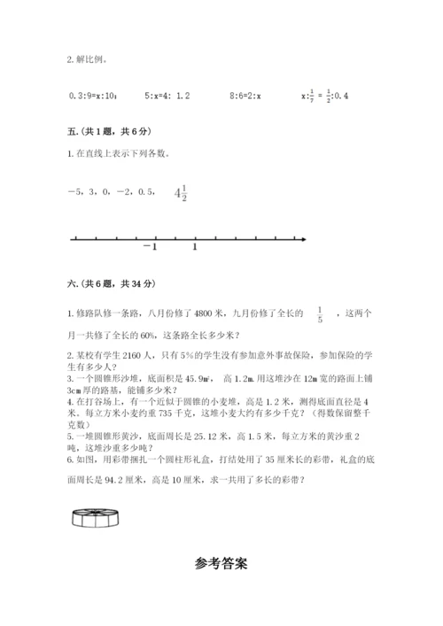 小学六年级下册数学摸底考试题及参考答案【精练】.docx