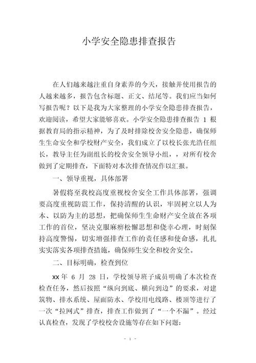 小学安全隐患排查报告