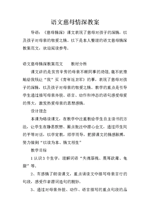 语文慈母情深教案