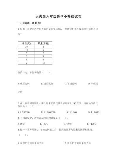 人教版六年级数学小升初试卷附参考答案【黄金题型】.docx