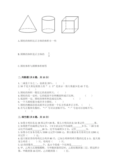 六年级下册数学期末测试卷（精选题）.docx