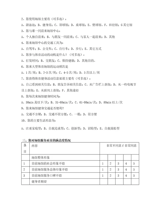 大型体育场馆服务质量满意度调查问卷