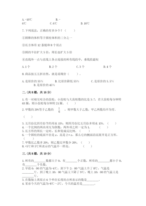 河南省平顶山市六年级下册数学期末考试试卷（满分必刷）.docx