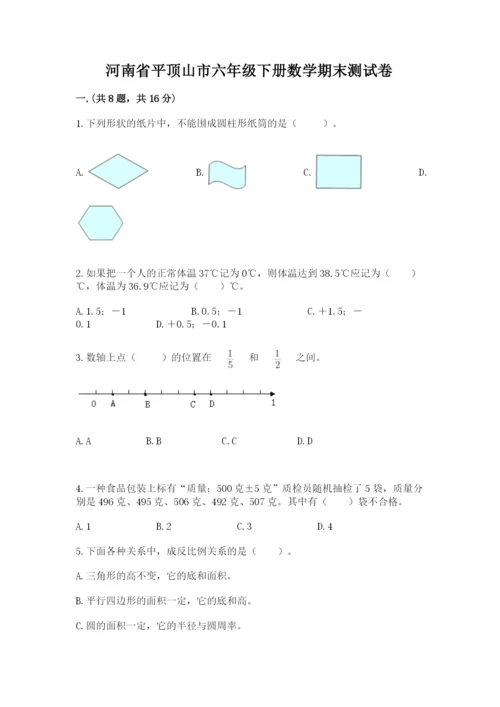 河南省平顶山市六年级下册数学期末测试卷完整参考答案.docx