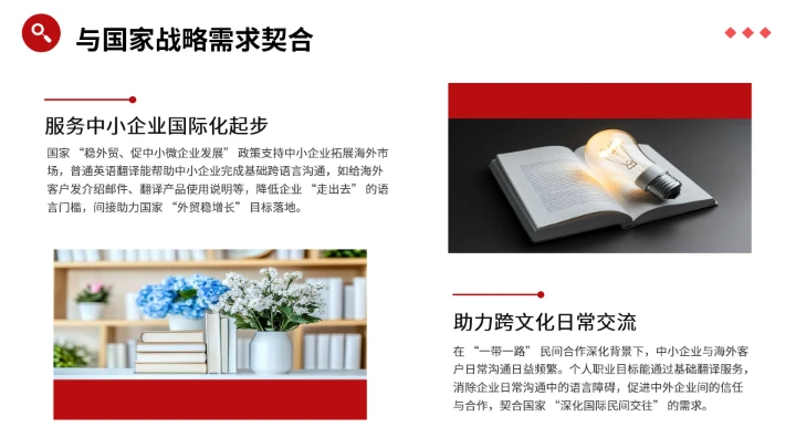 红色商务英语专业大学生职业生涯规划发展展示PPT模版