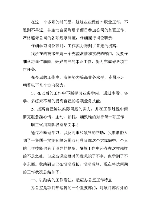 职工试用期阶段总结文本10篇