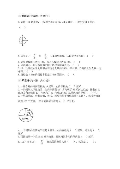 小学六年级上册数学期末测试卷（培优a卷）