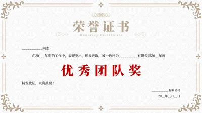 奖状-灰色简约风优秀团队奖PPT单页
