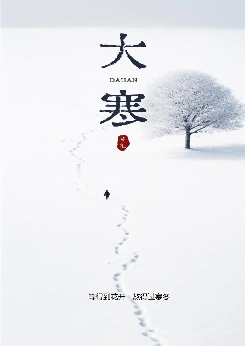 白雪茫茫的背景大寒节气海报