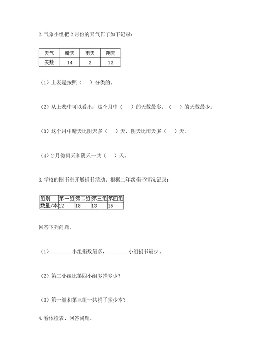 苏教版二年级下册数学第八单元数据的收集和整理（一）测试卷及一套答案