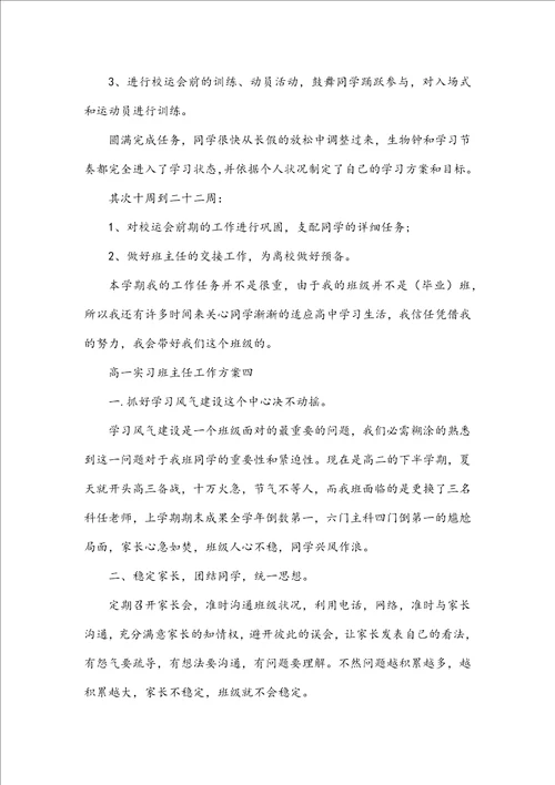 高一实习班主任工作计划5篇