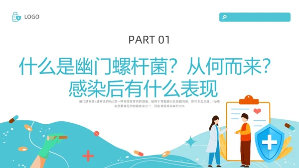 绿色插画幽门螺杆菌健康宣教培训PPT课件