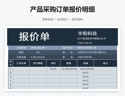 产品采购订单报价明细